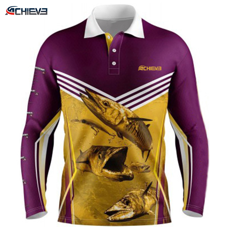 Custom Printing Long Sleeve Fishing Shirts Sublimated Fishing Polo Shirts