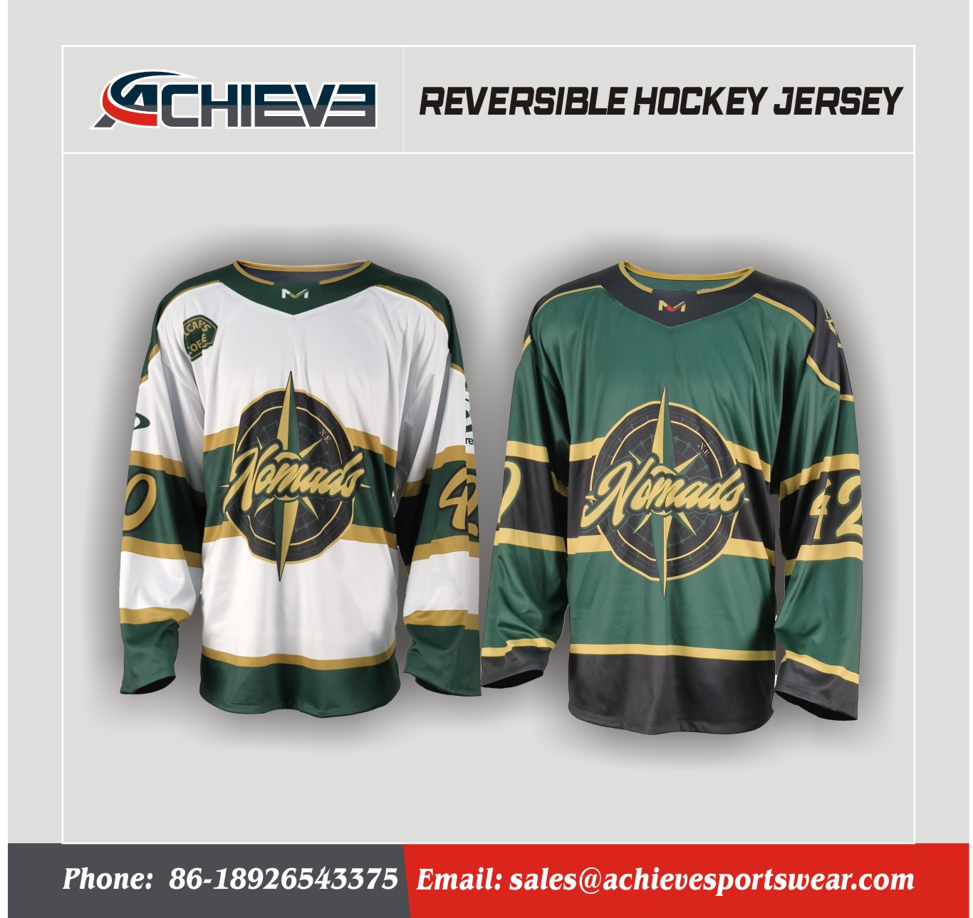 Wholesale Custom Sublimation-printed Reversible Ice Hockey Jersey