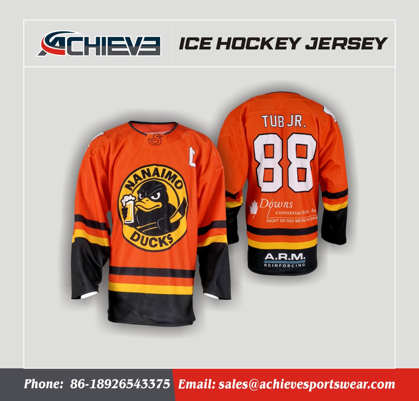 Breathable Orange Ice Hockey Uniform New Style Sportswear