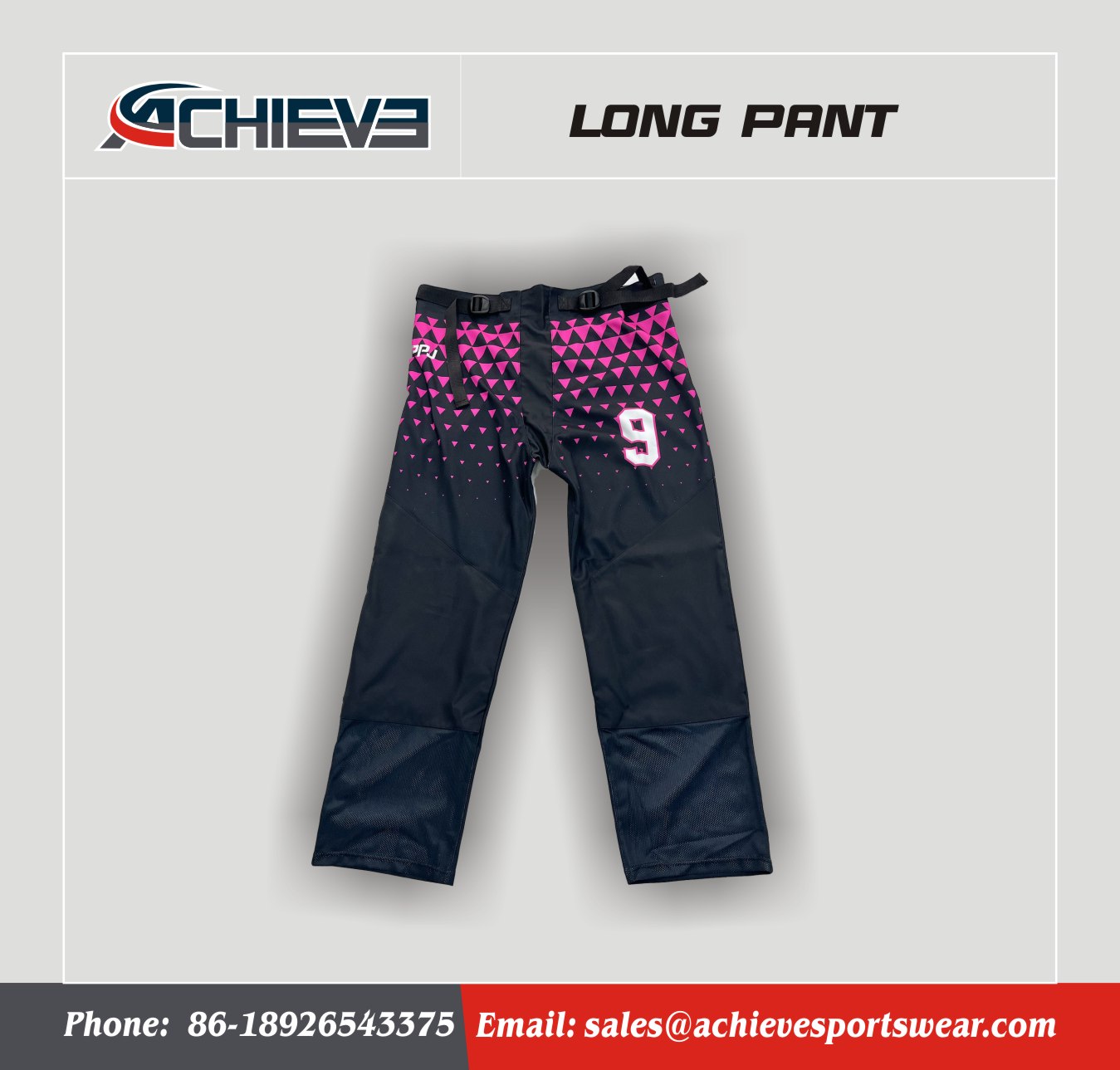Stylish Black Pink Gradient 9 Number Lacrosse Long Pants