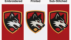 comparison of embroidered, printed, and sub-stitched crests Custom Hockey Jerseys