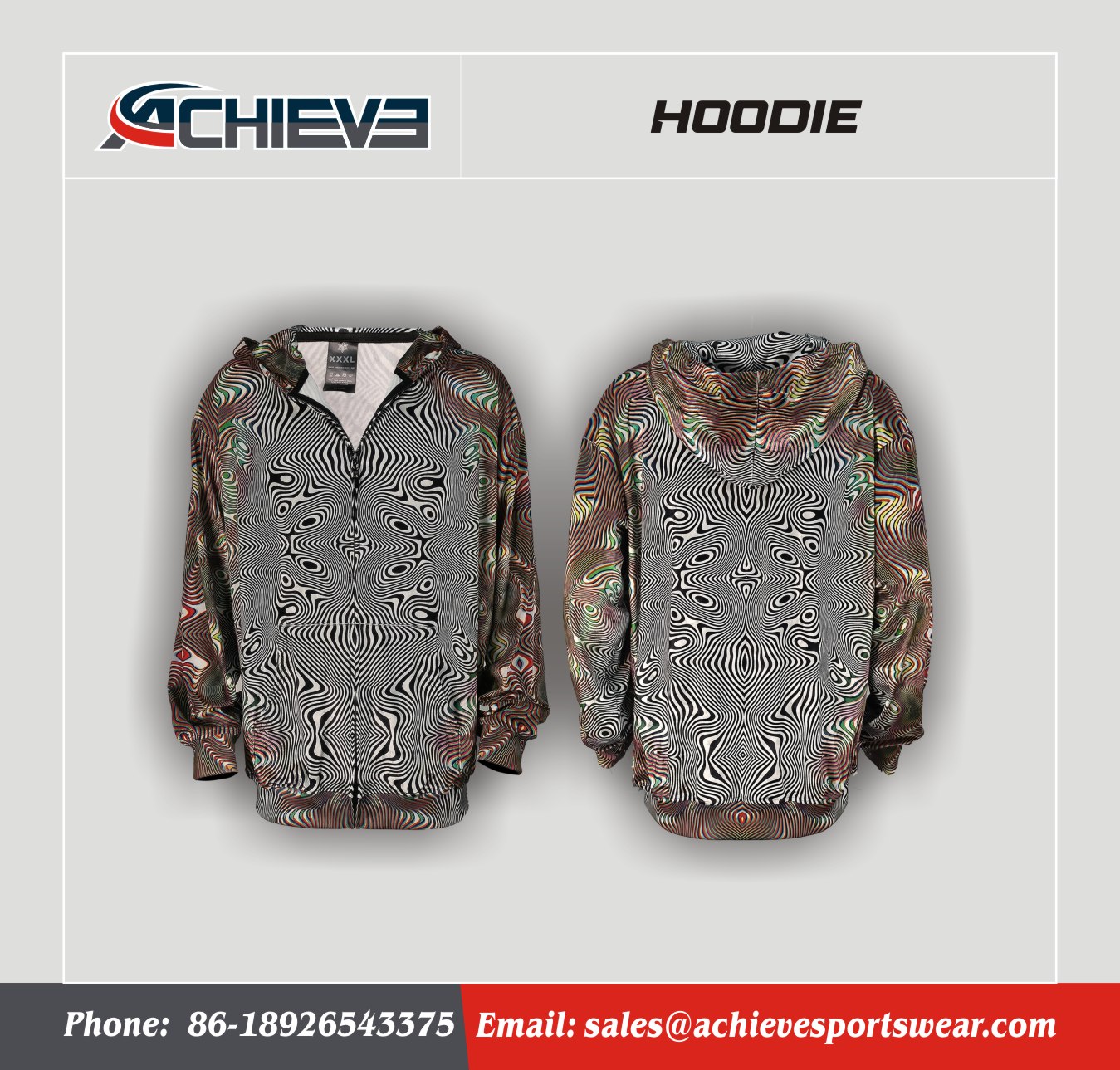 Optical Wave Pattern Zip Up Hoodie – Unique Casual Sport Wear