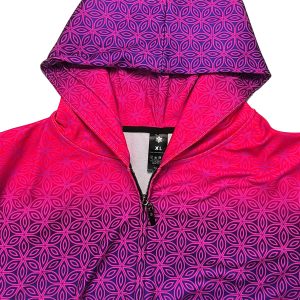 Bold Purple Pink Zip Up Hoodie –Psychedelic Pattern Hoodie --collar view