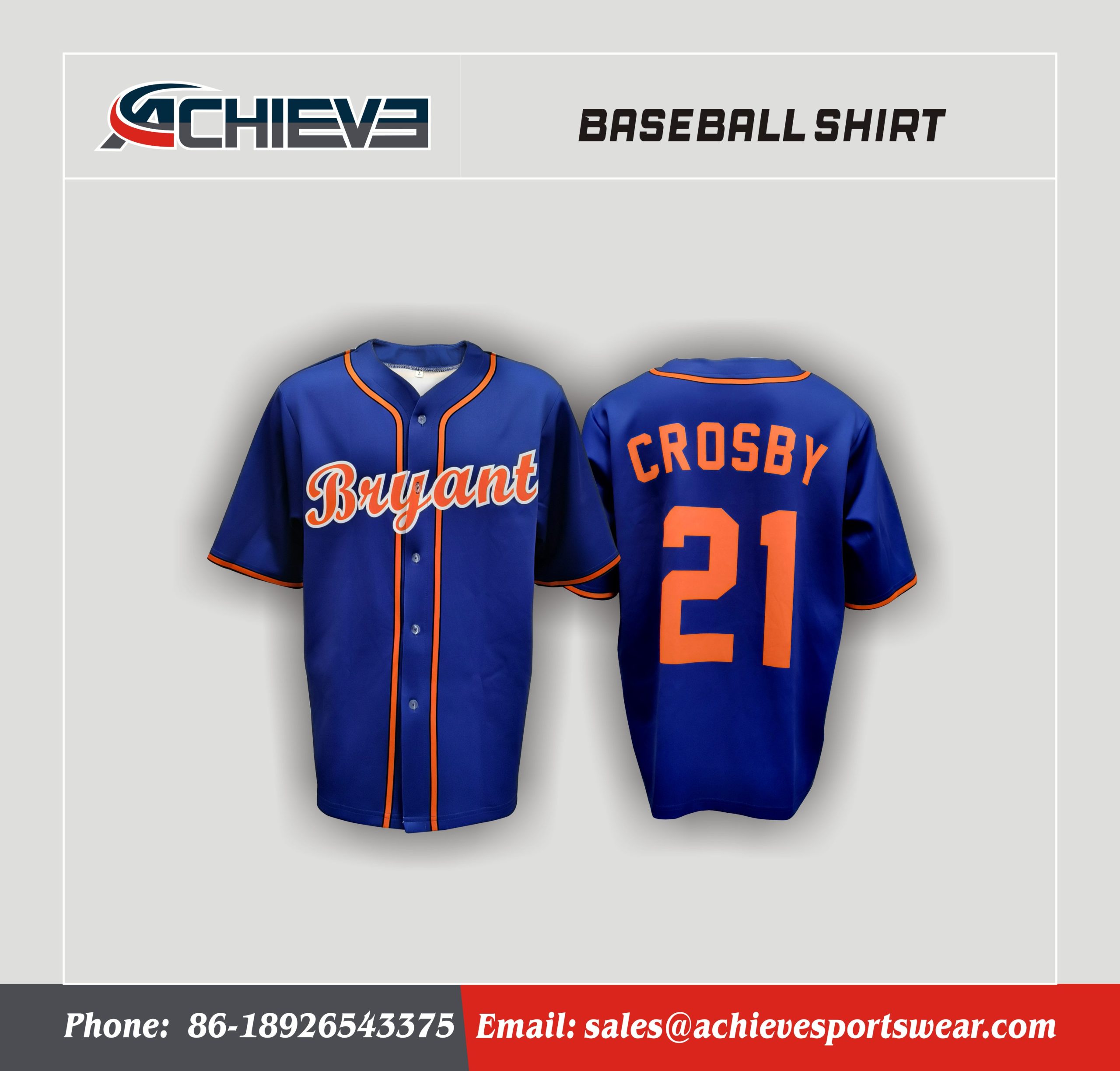 Custom Royal Blue Baseball Jersey with Orange Piping and Button Front