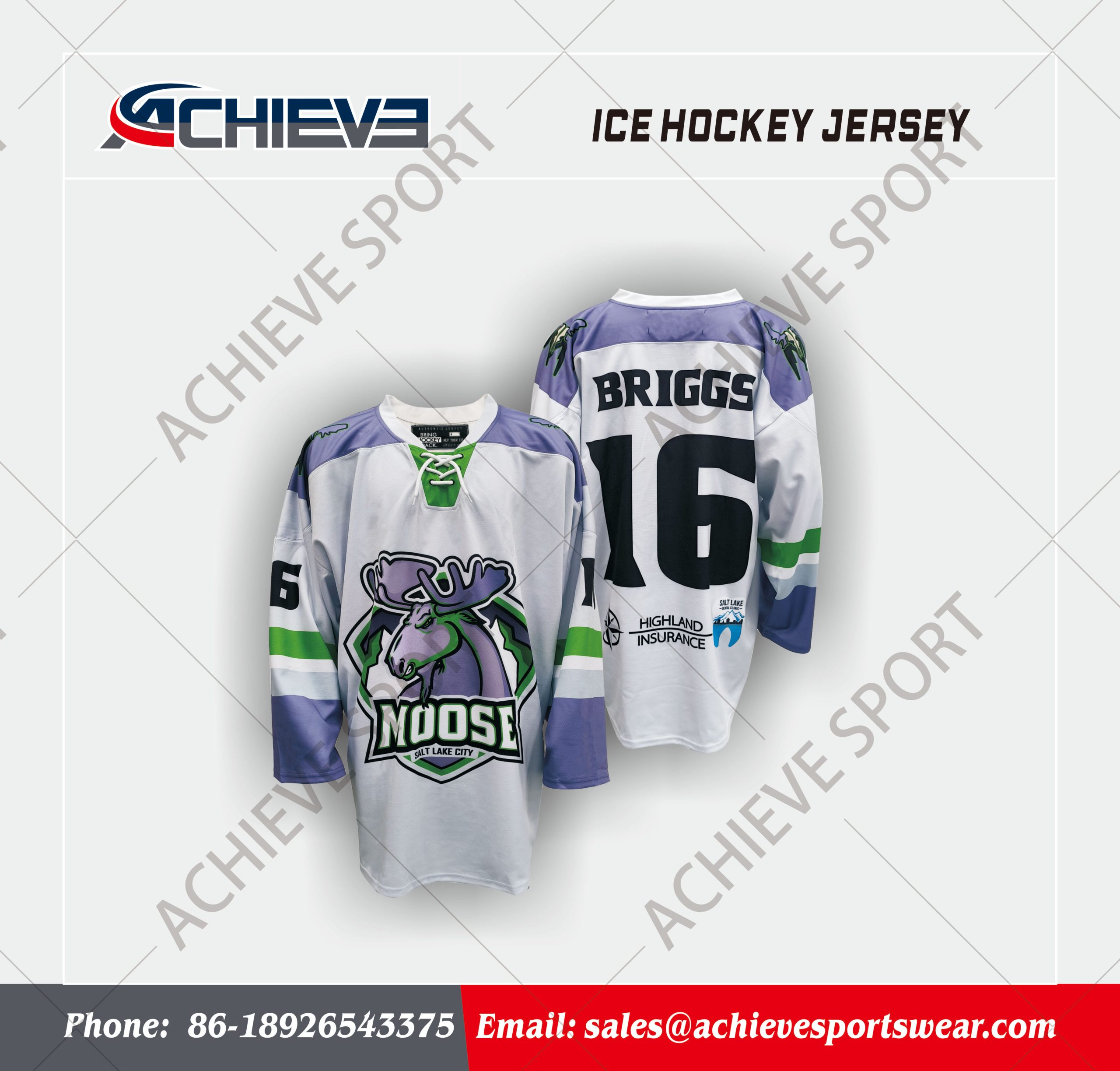 Custom Lace-Up Ice Hockey Jersey White Purple Green Team Hockey Uniform